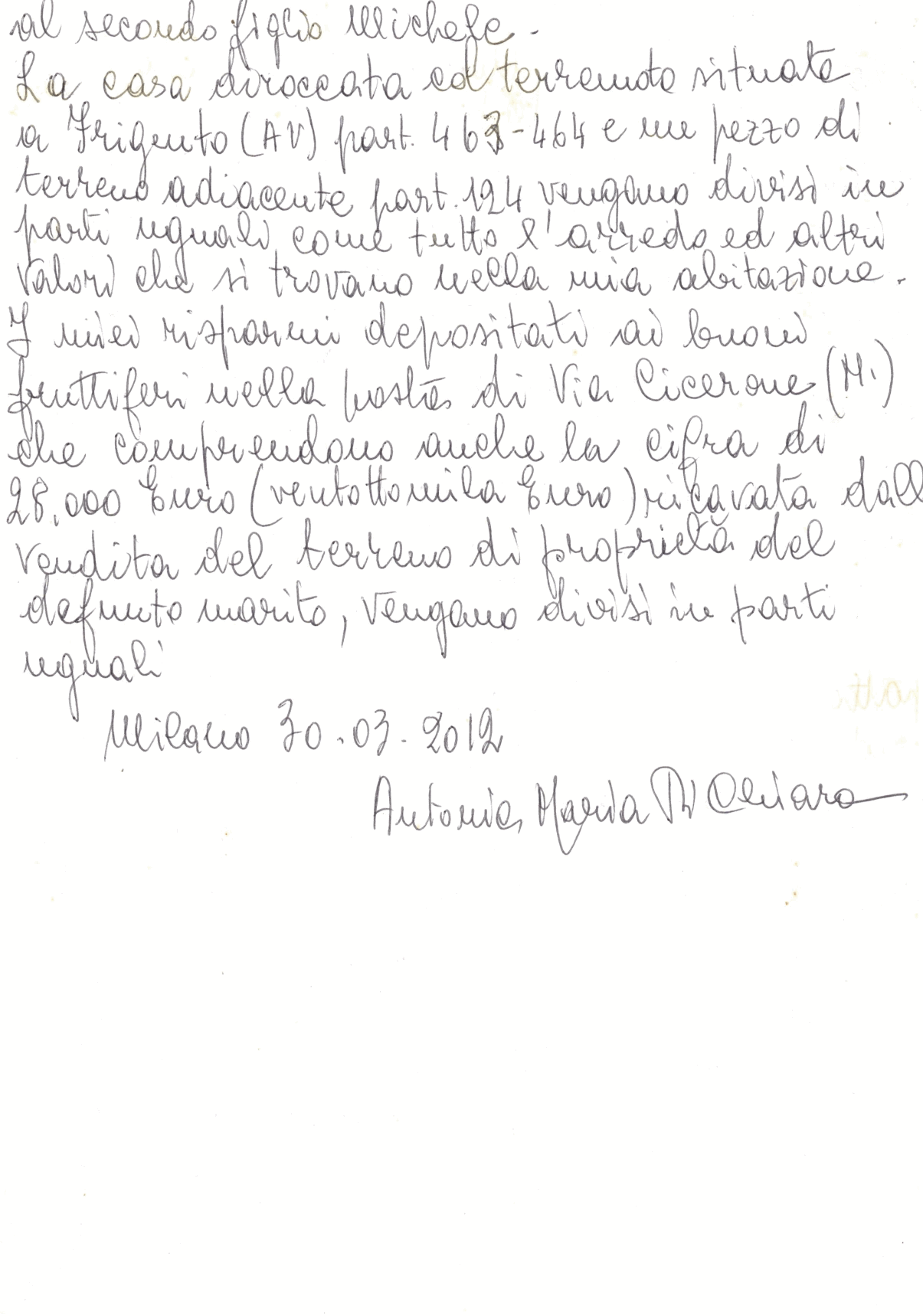 Publication du testament d’Antonia Maria di Chiara Veuve Abbondandolo envers ses 2 fils Antonio Abbondandolo 1957 et Michele Abbondandolo 1962 en 300 domaines Internet.